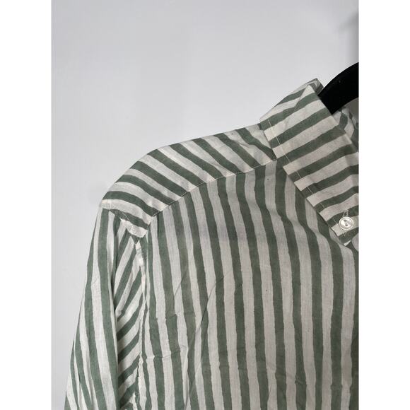 EMERSON FRY Ryan Shirt Organic Cotton Button Up Striped Oversized Green White M - Picture 6 of 10